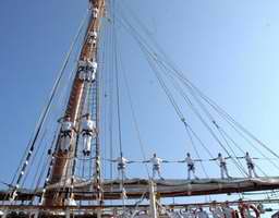 El buque escuela Juan Sebastián de Elcano, de la Armada Española, fue recibido oficialmente hoy en el puerto de esta capital